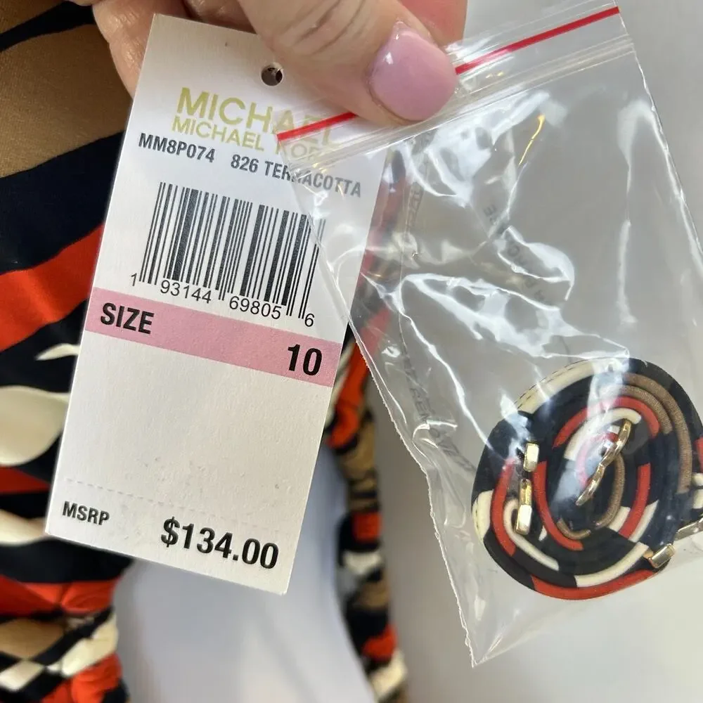 Michael Kors One-Shoulder Cutout One Piece Swimsuit Terracotta Women's 10 NWT - Picture 4 of 9